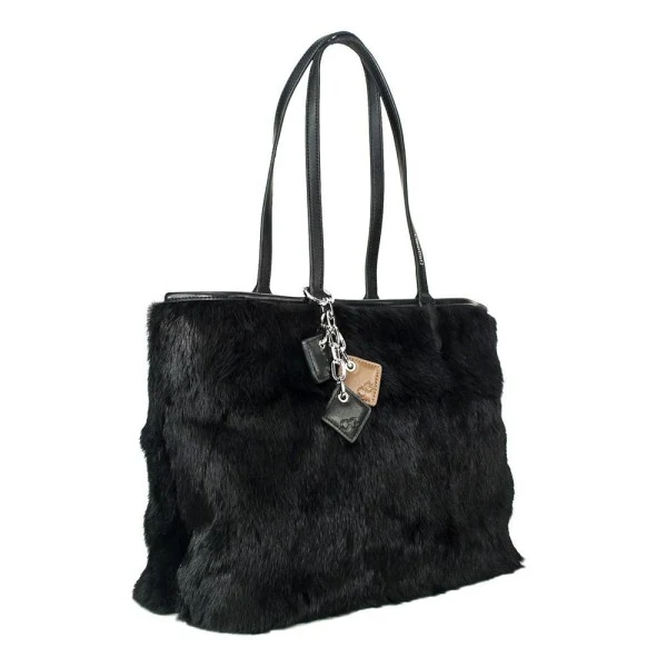 Olivia Fur+Leather Handbag - Black - Image 3