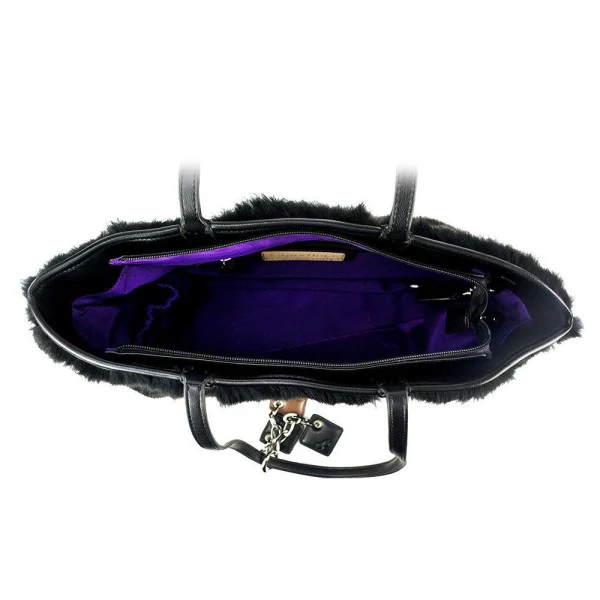 Olivia Fur+Leather Handbag - Black - Image 4
