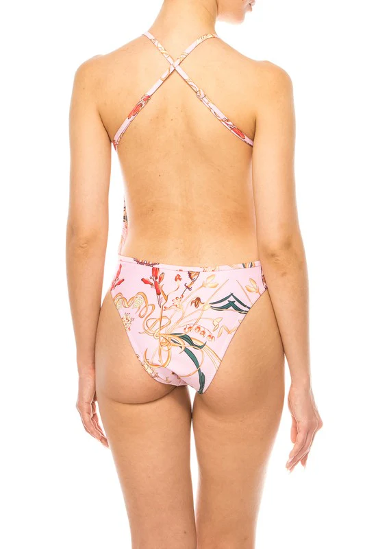 ONE PIECE BATHING SUIT FLORAL PRINT DEEP CUT FRONT - Image 2