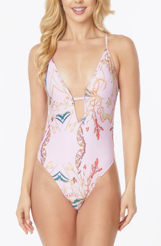 ONE PIECE BATHING SUIT FLORAL PRINT DEEP CUT FRONT - Image 8