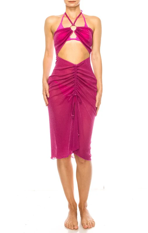 ONE PIECE HALTER NECKLINE SHIMMER ORGANZA RUCHED C - Image 4