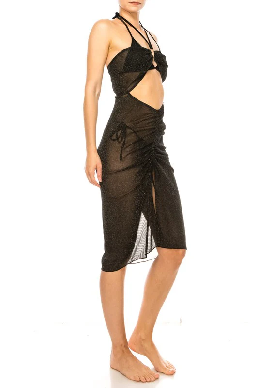 ONE PIECE HALTER NECKLINE SHIMMER ORGANZA RUCHED C - Image 5