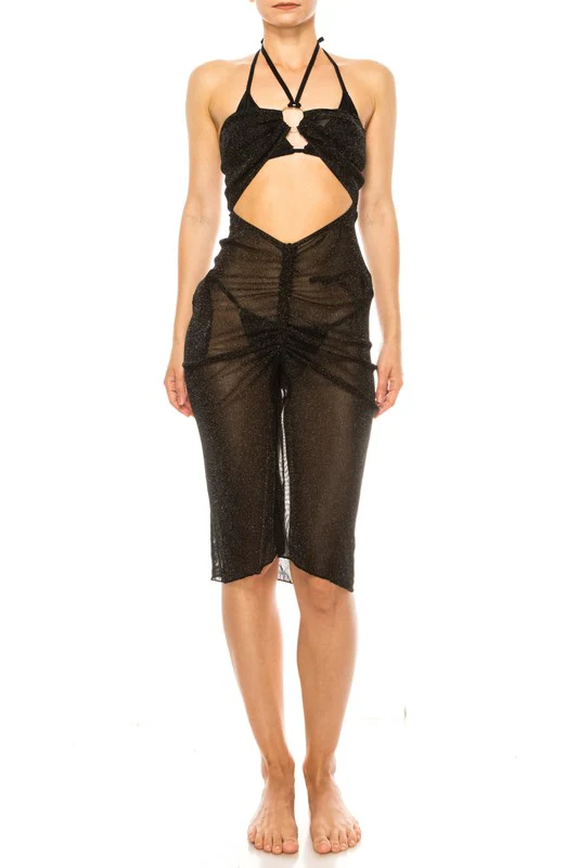 ONE PIECE HALTER NECKLINE SHIMMER ORGANZA RUCHED C - Image 7