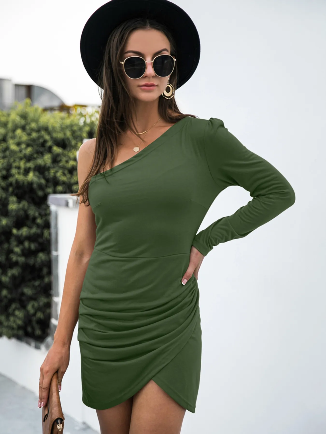 One Shoulder Ruched Bodycon Dress - Image 9