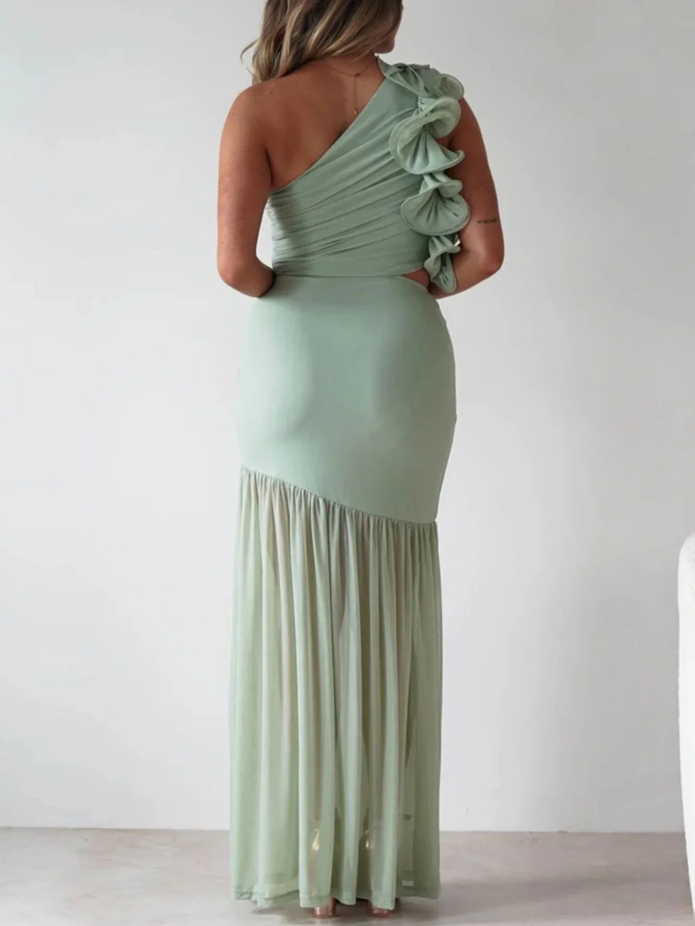 One-Shoulder Ruffle Trim Maxi Dress - Image 9