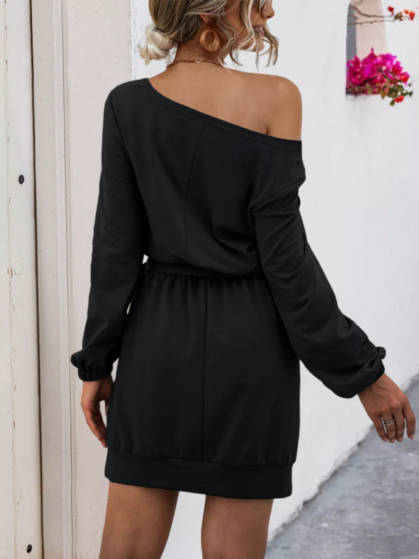 One Shoulder Tie Waist Dress - Image 11
