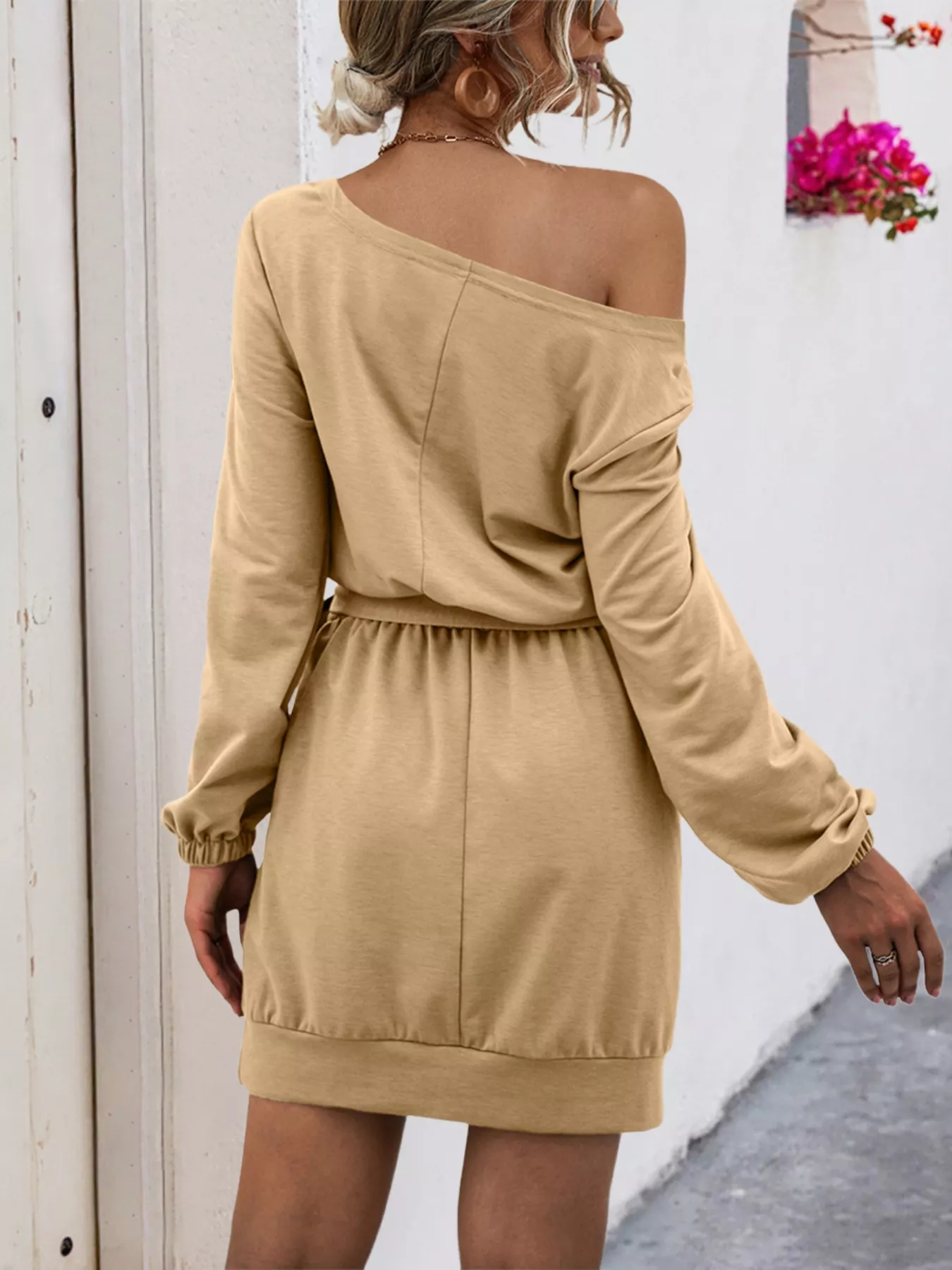 One Shoulder Tie Waist Dress - Image 6