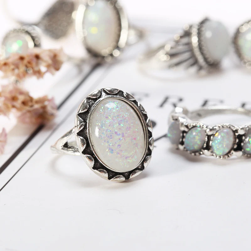 Opal Alloy Geometric Ring 10-Piece Set - Image 3