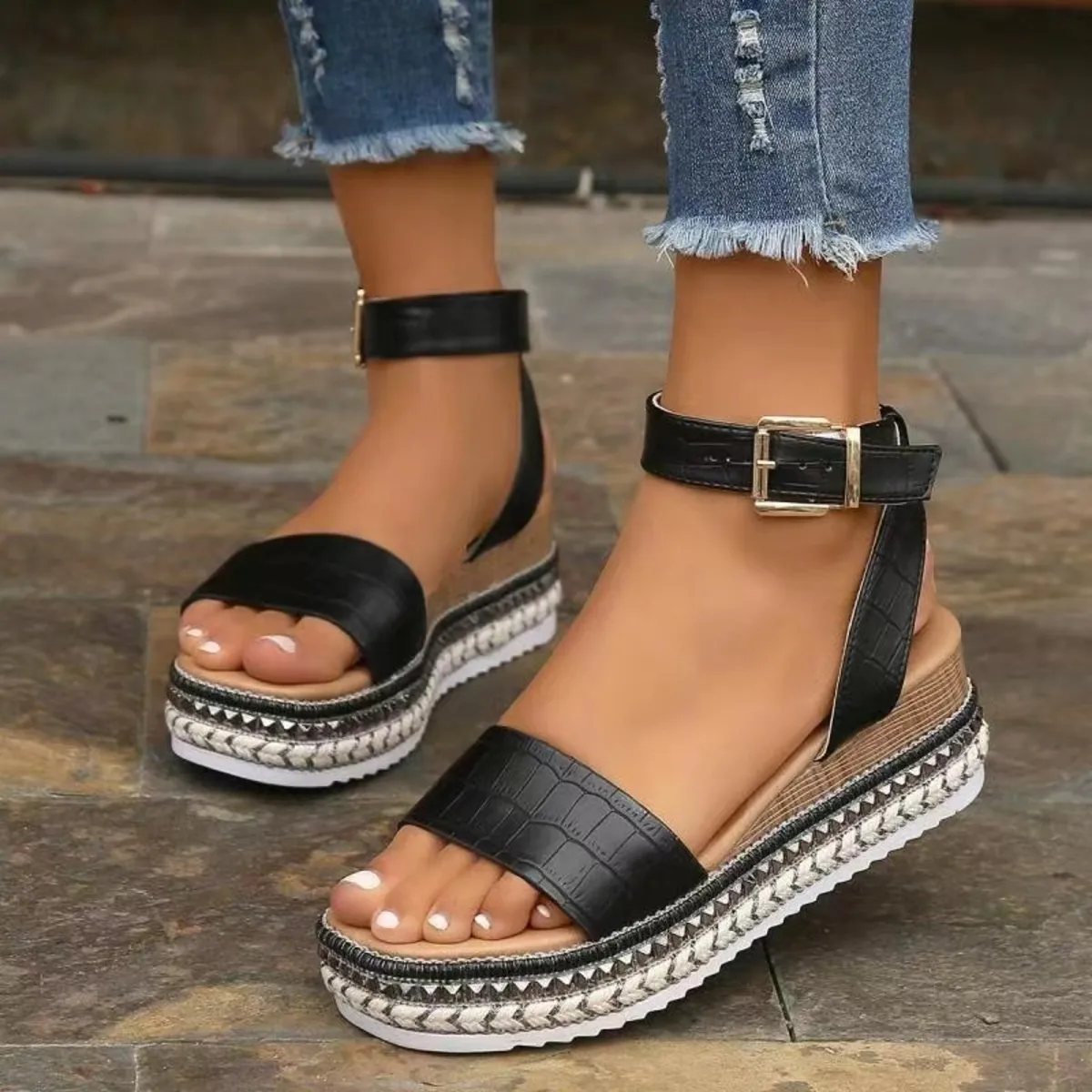 Open Toe Ankle Strap Platform Sandals - Image 2