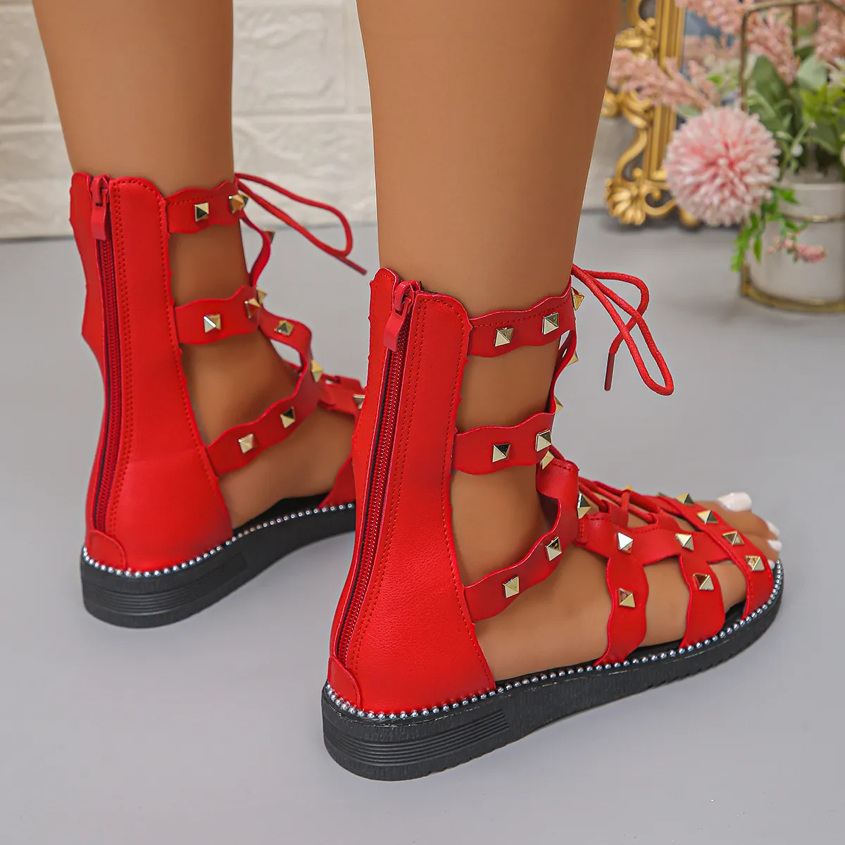 Open Toe Lace Up Sandals - Image 9