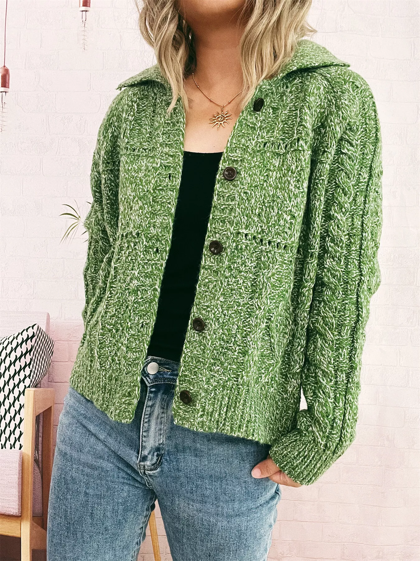 Openwork Cable Knit Button-Up Cardigan - Image 11
