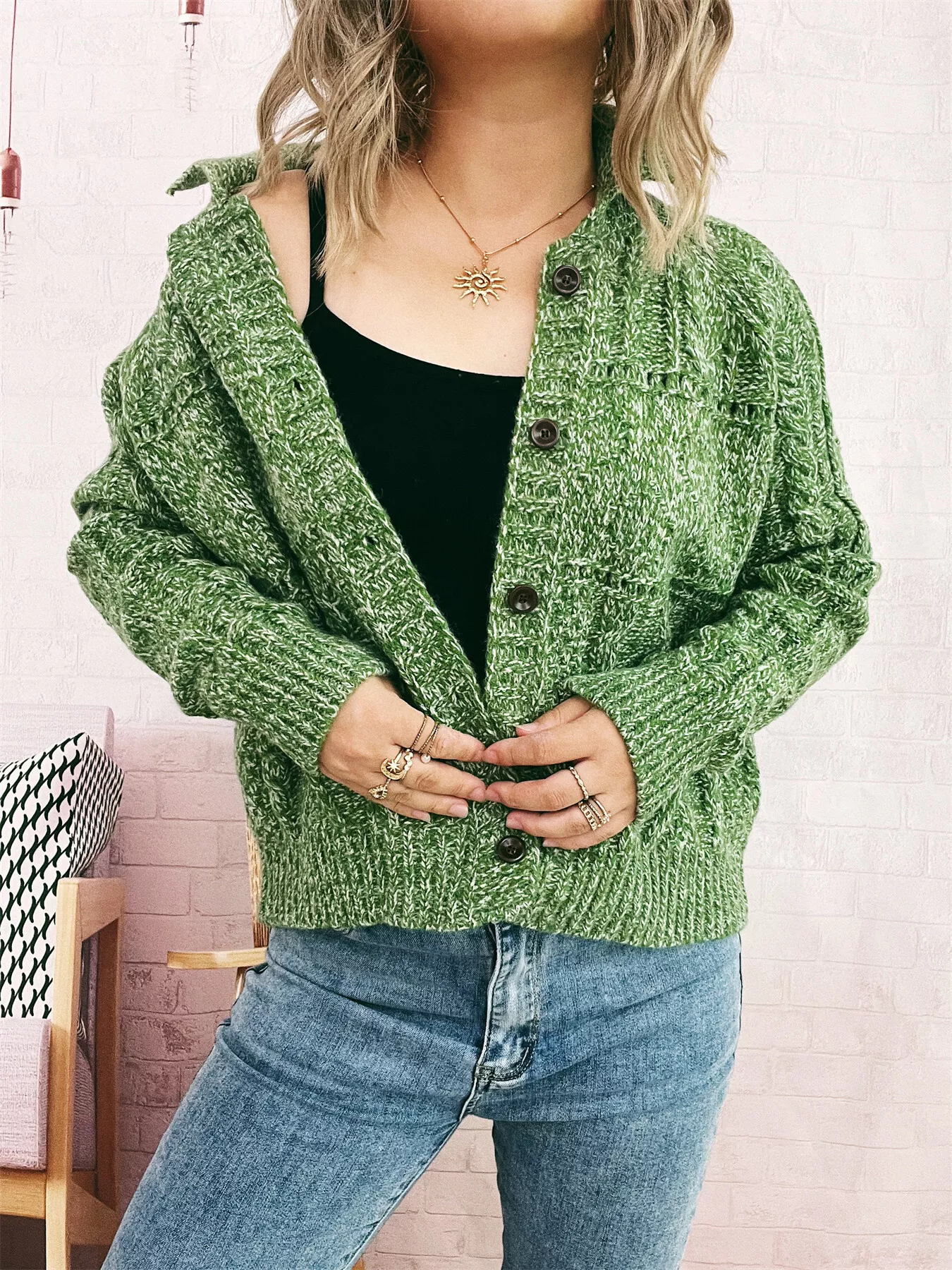 Openwork Cable Knit Button-Up Cardigan - Image 13