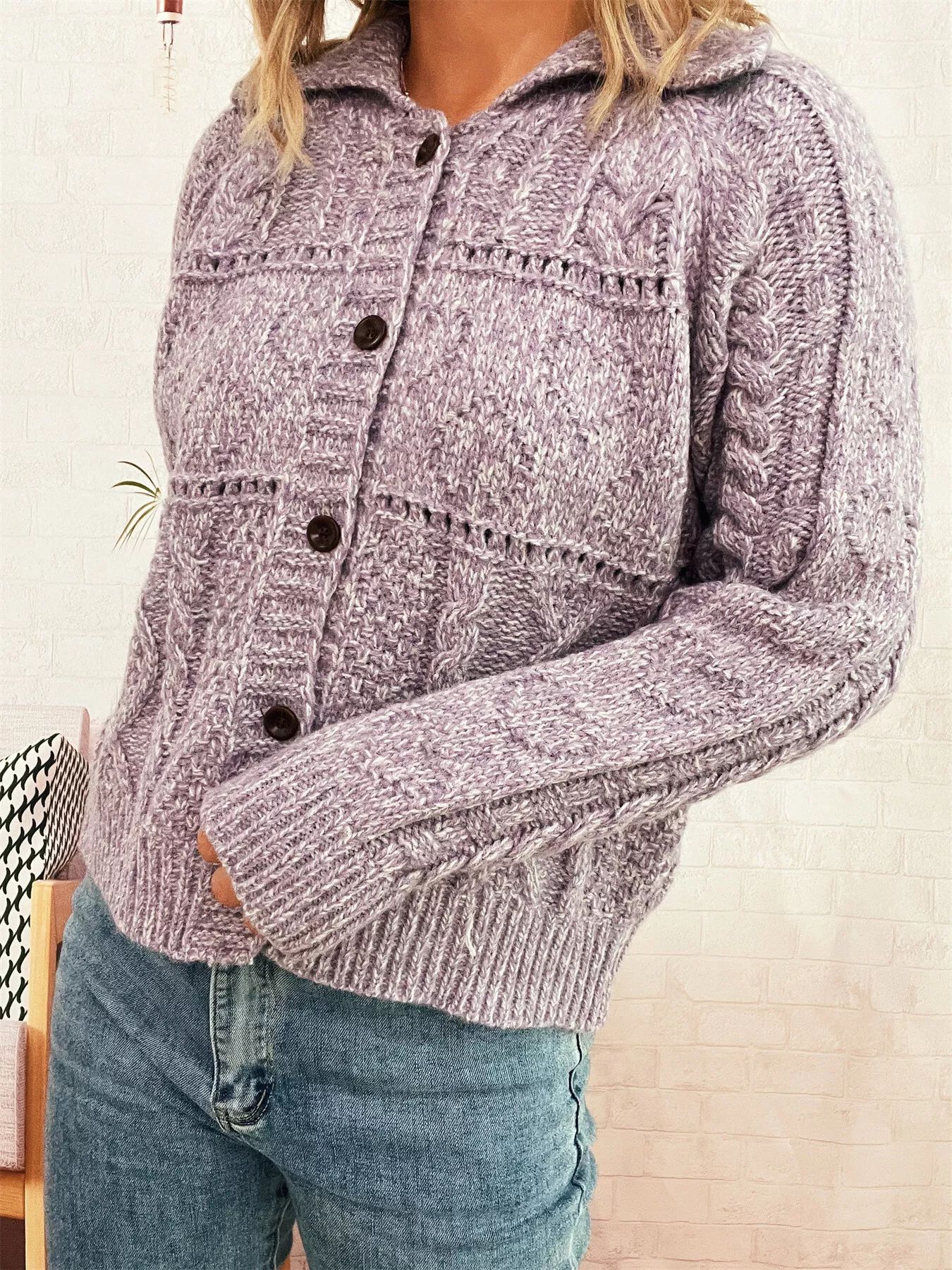 Openwork Cable Knit Button-Up Cardigan - Image 15