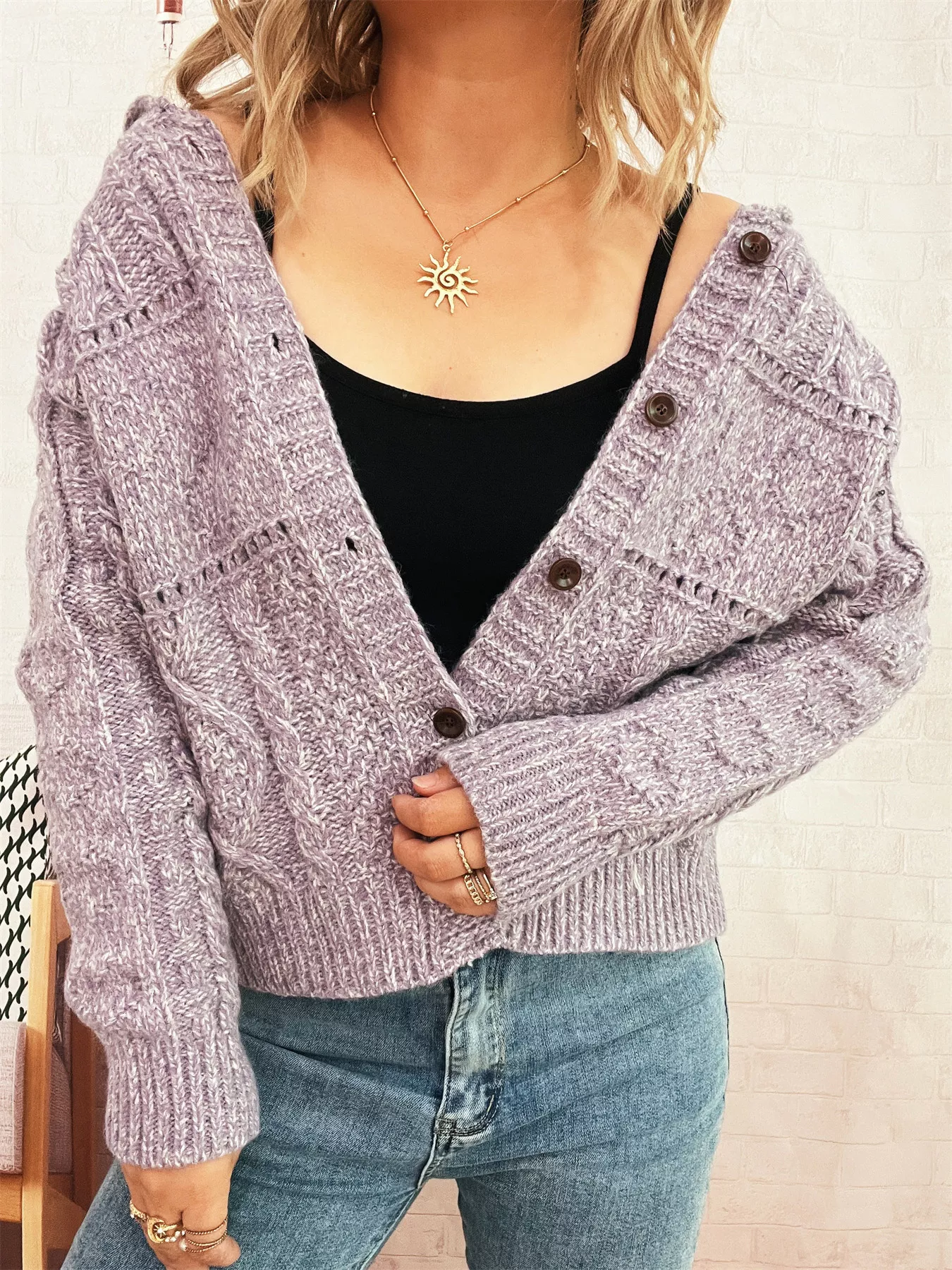 Openwork Cable Knit Button-Up Cardigan - Image 16