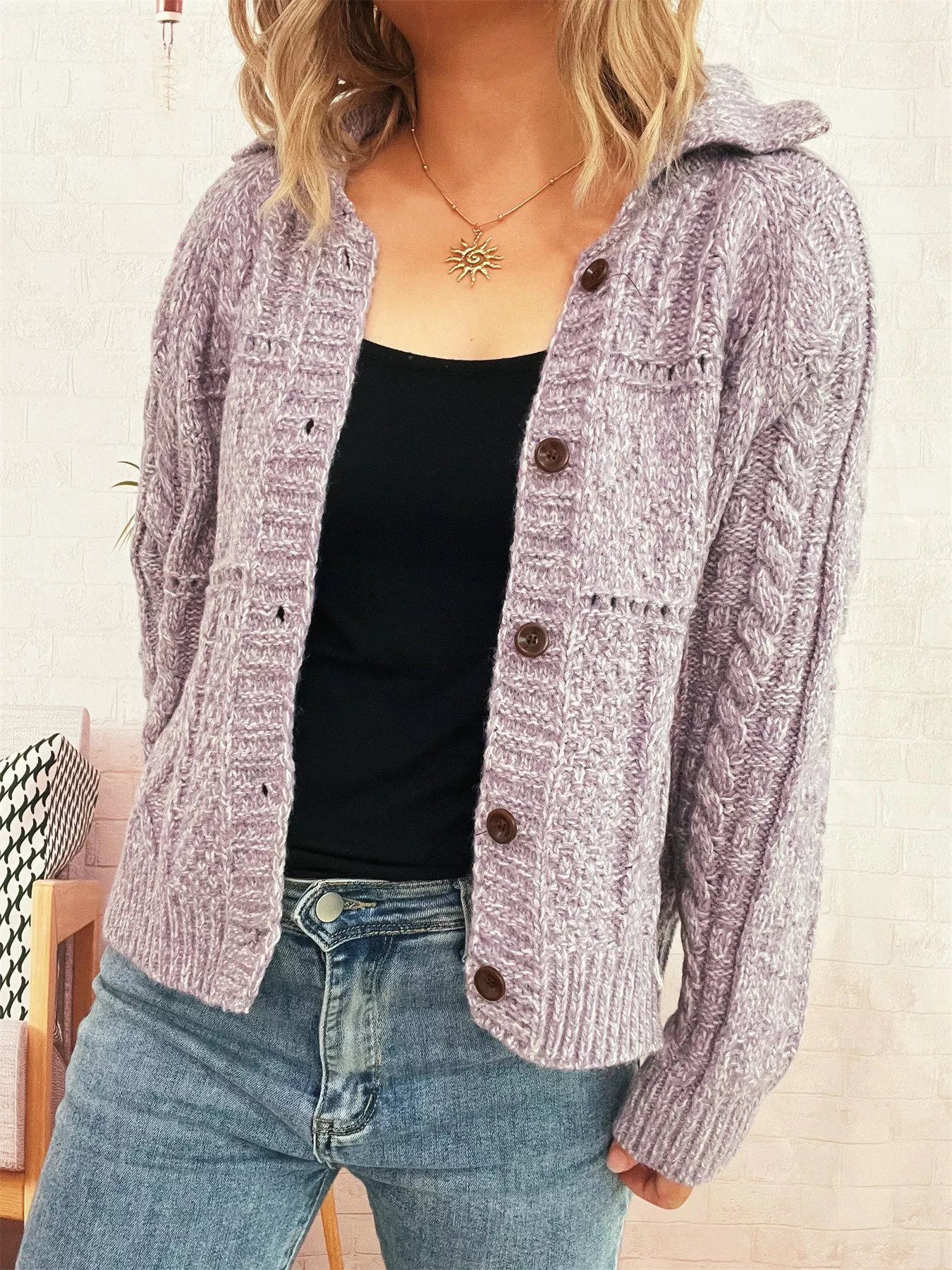 Openwork Cable Knit Button-Up Cardigan - Image 18
