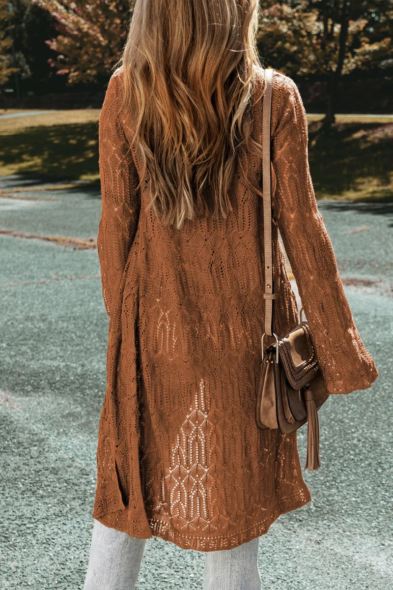 Openwork Open Front Long Sleeve Cardigan - Image 14