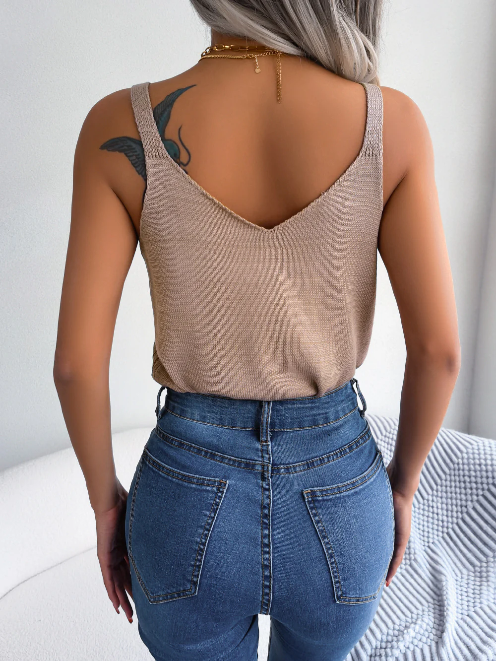 Openwork Scoop Neck Knit Tank Top - Image 2