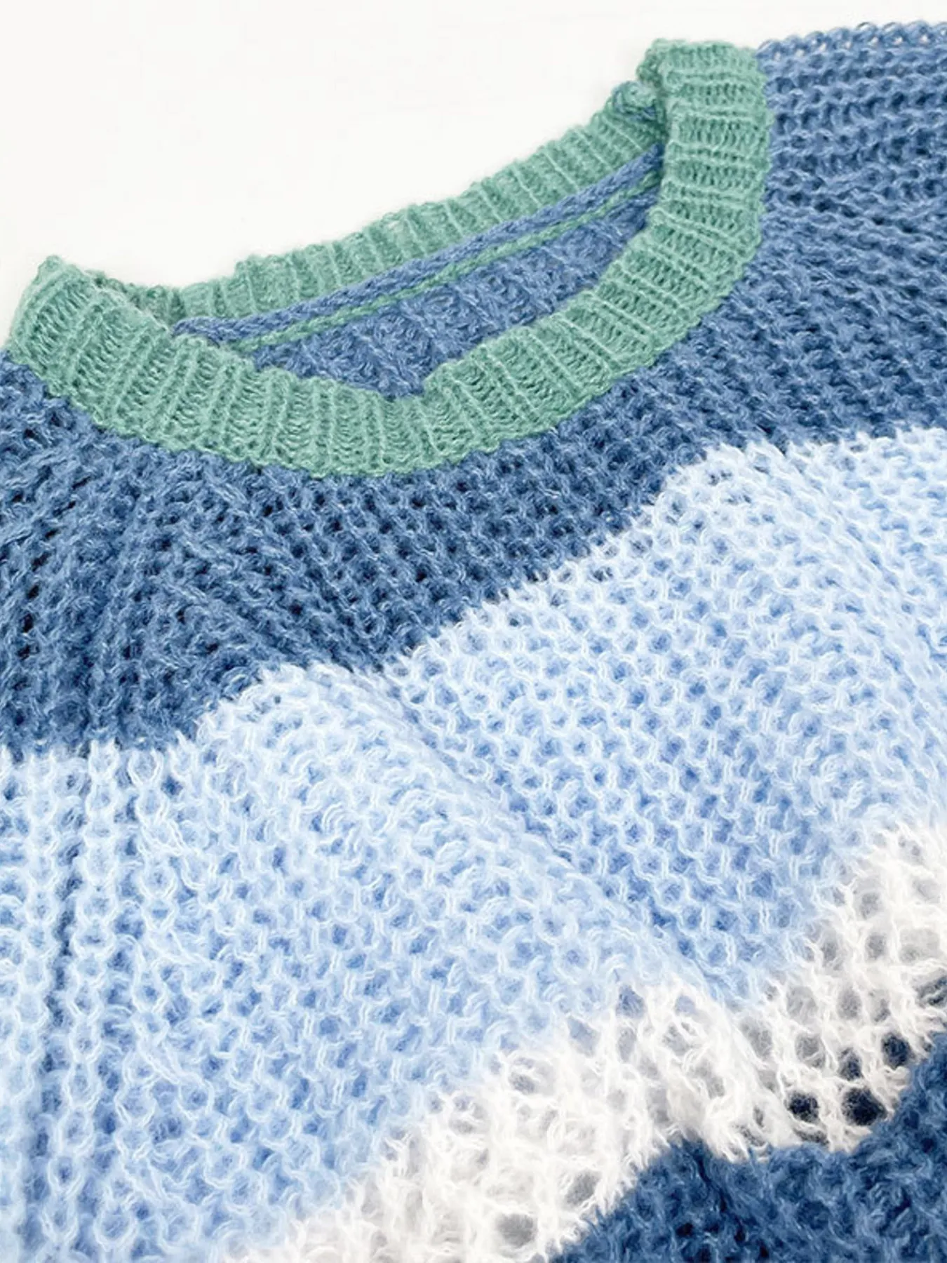 Openwork Striped Color Block Crop Sweater - Image 7