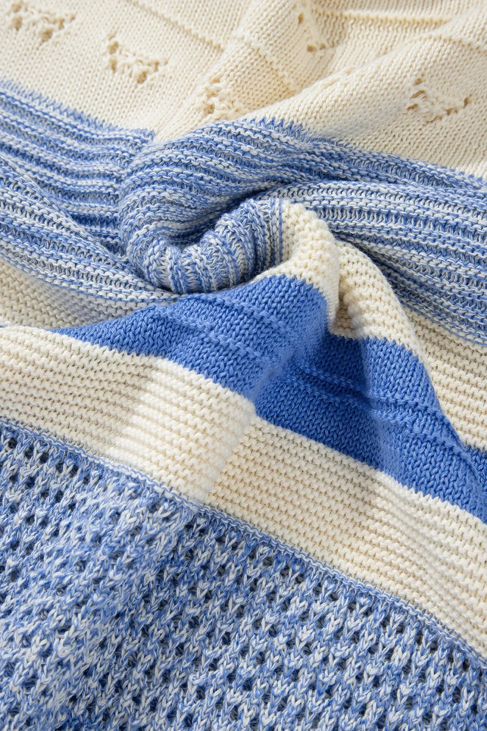 Openwork Striped Knit Long Sleeve Sweater - Image 11