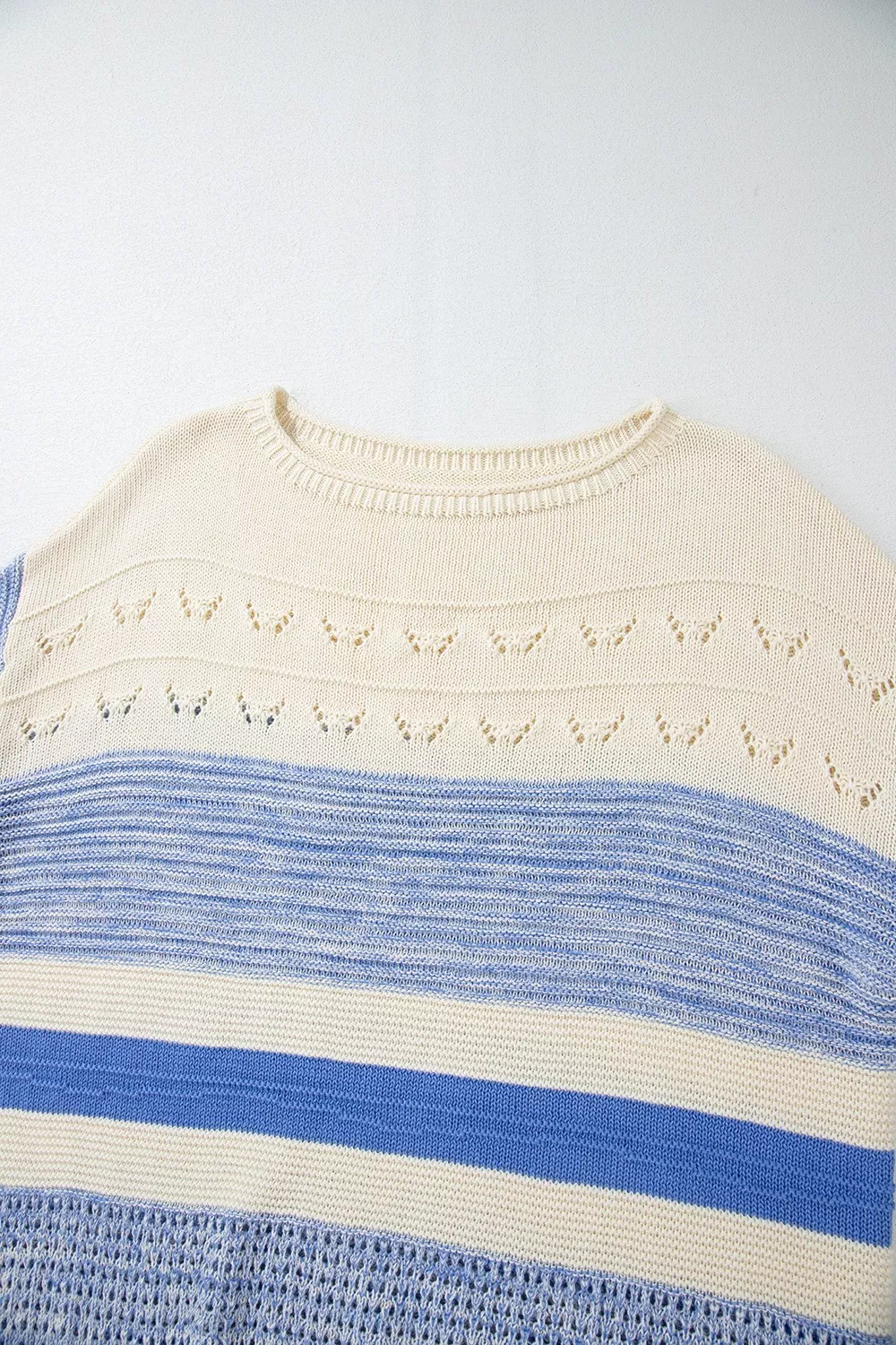 Openwork Striped Knit Long Sleeve Sweater - Image 8