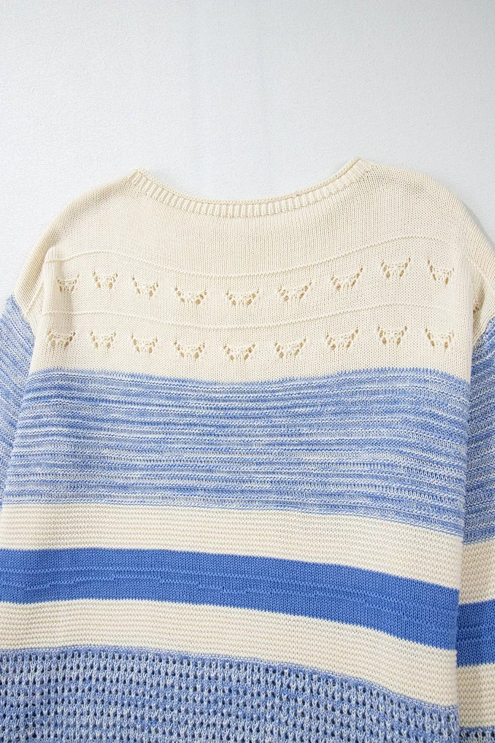 Openwork Striped Knit Long Sleeve Sweater - Image 9