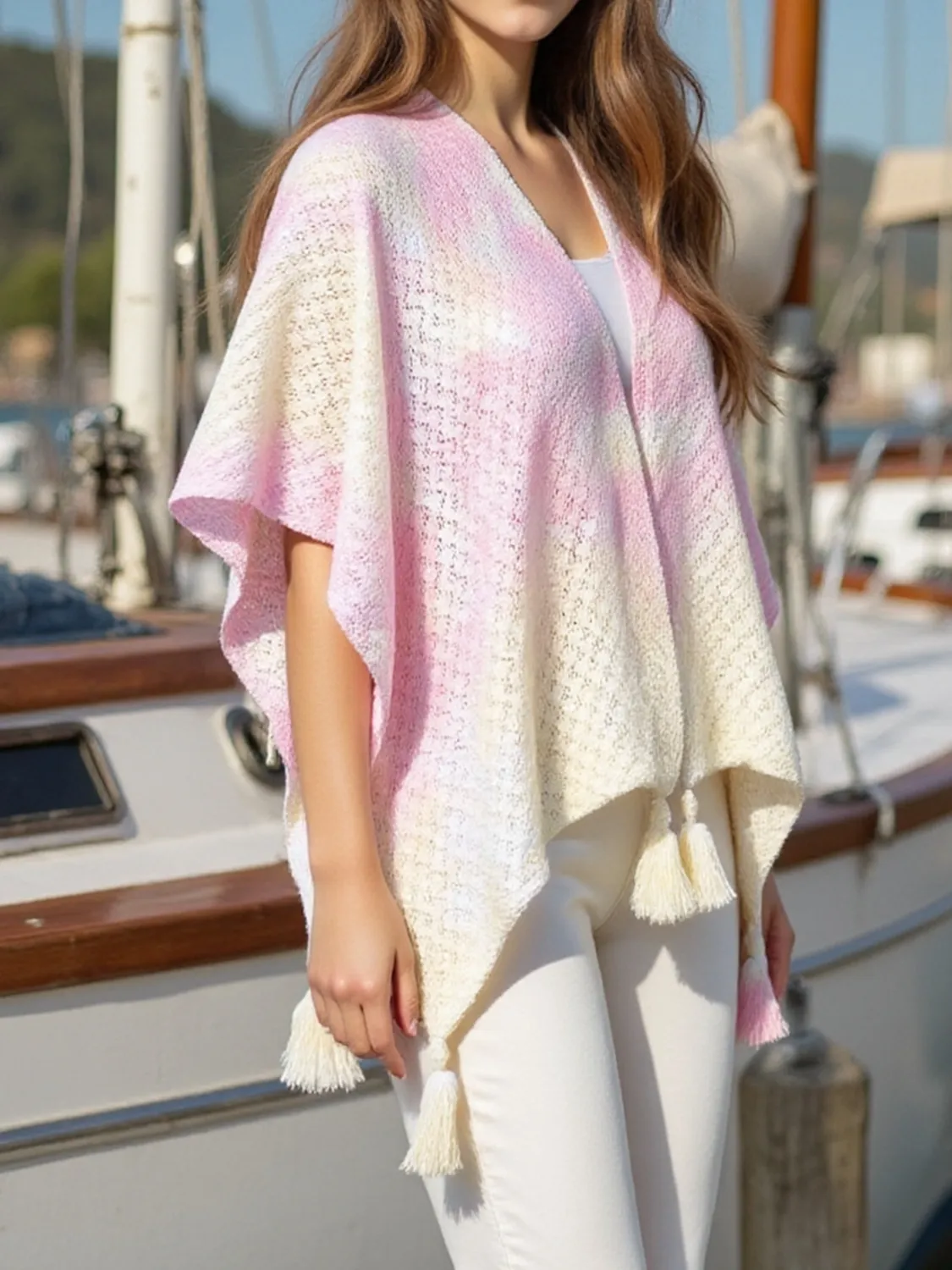 Openwork Tassel Gradient Knit Cover Up - Image 2