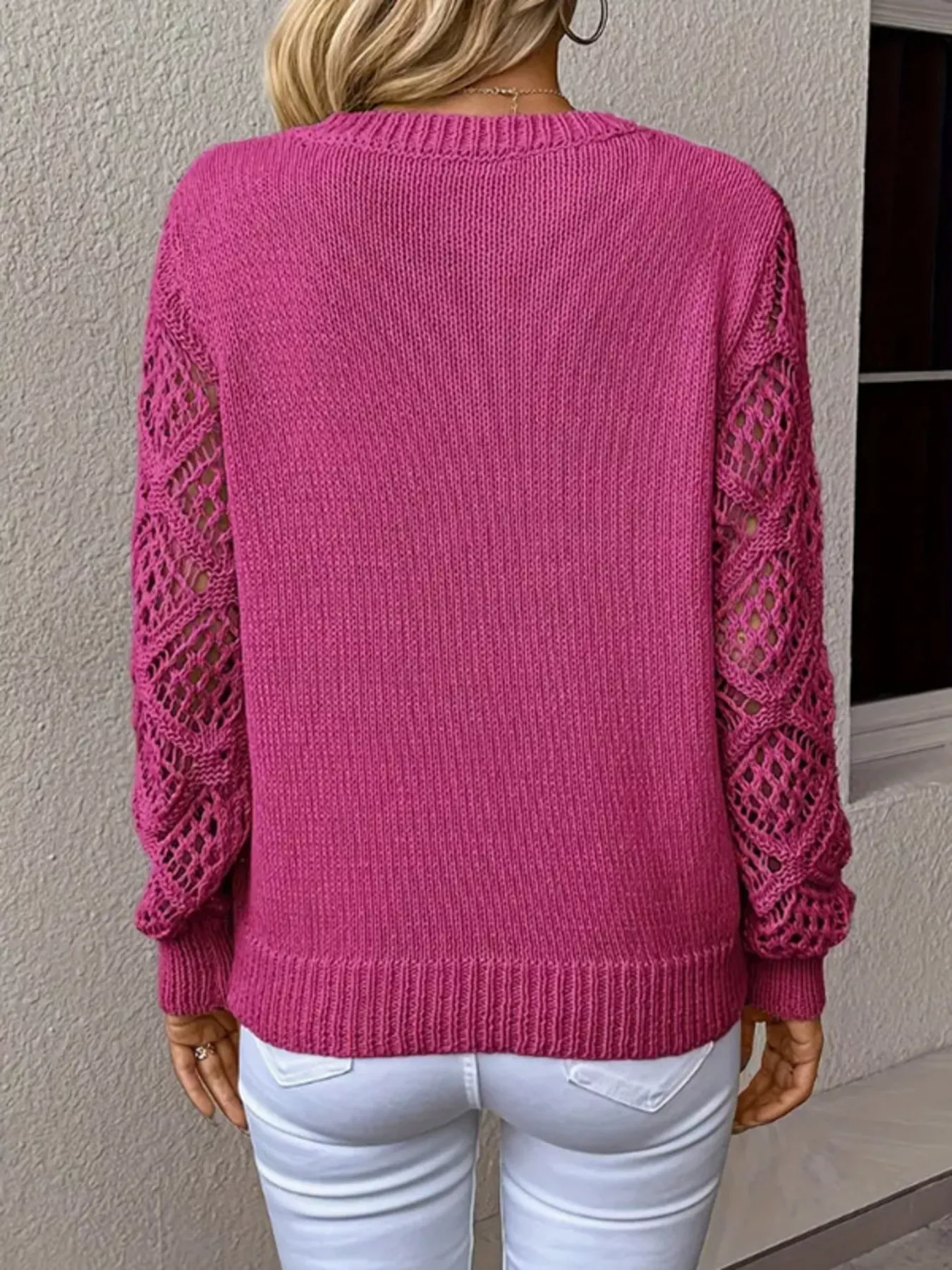 Openwork V-Neck Long Sleeve Sweater - Image 21