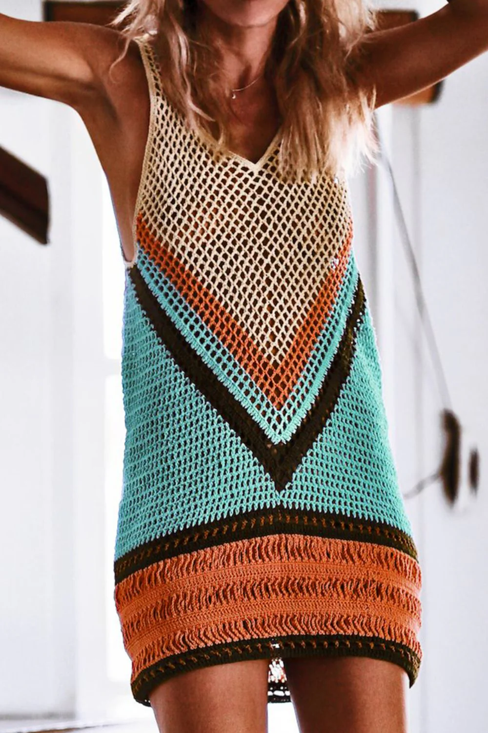 Openwork V-Neck Tank Knit Cover Up - Image 2