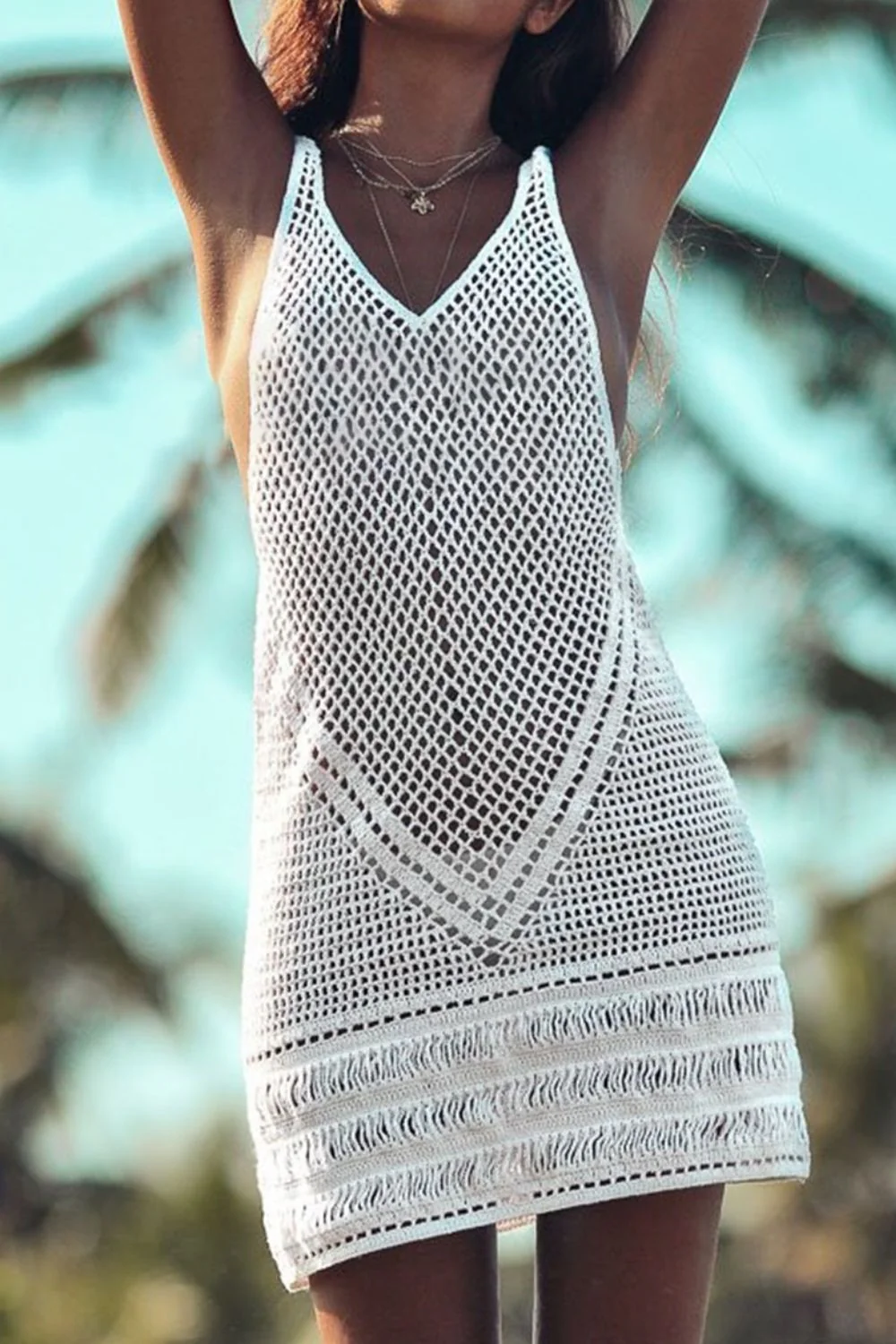 Openwork V-Neck Tank Knit Cover Up - Image 4