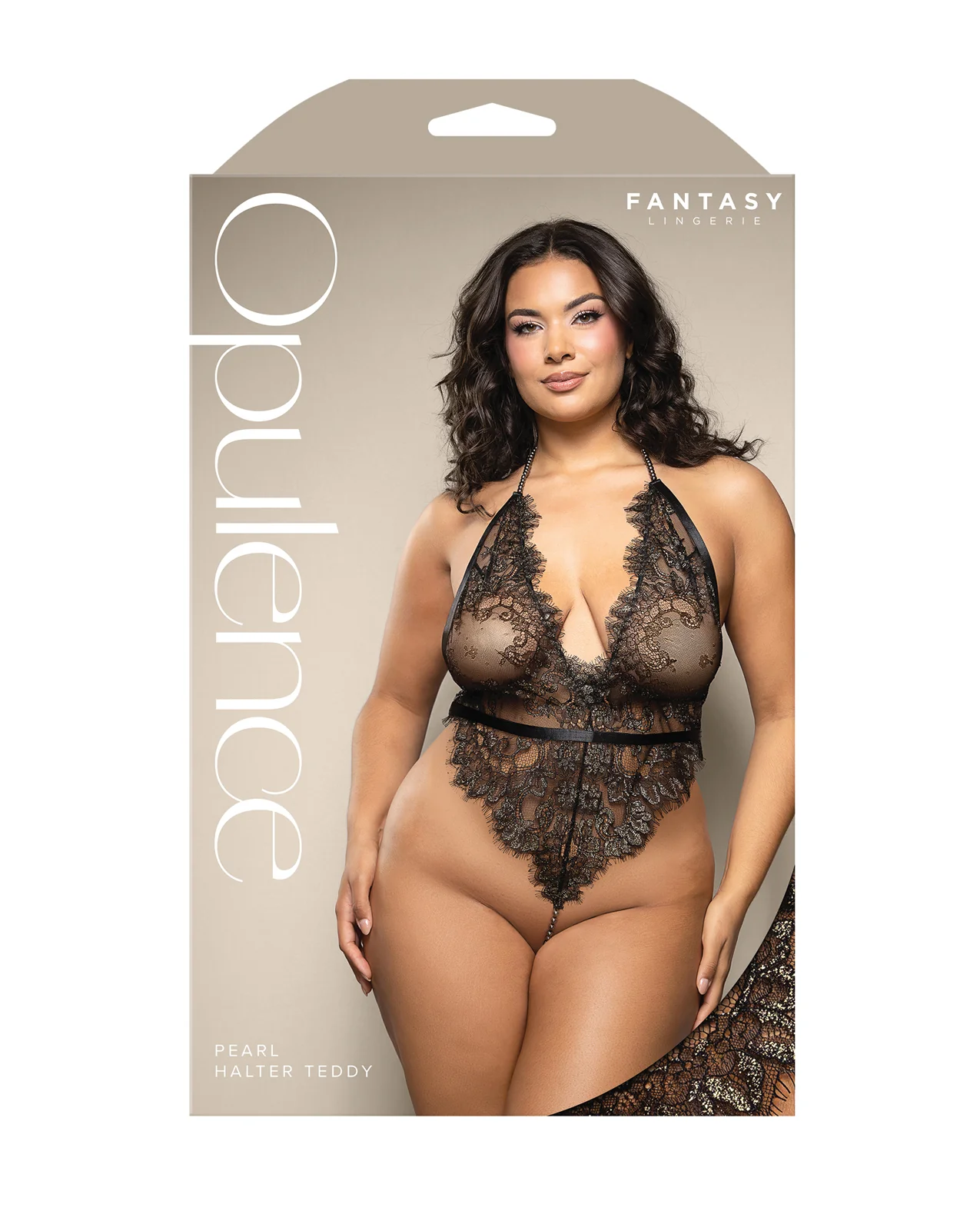 Opulence Metallic Eyelash Lace Teddy w/Pearl String Crotch - Black QN - Image 3