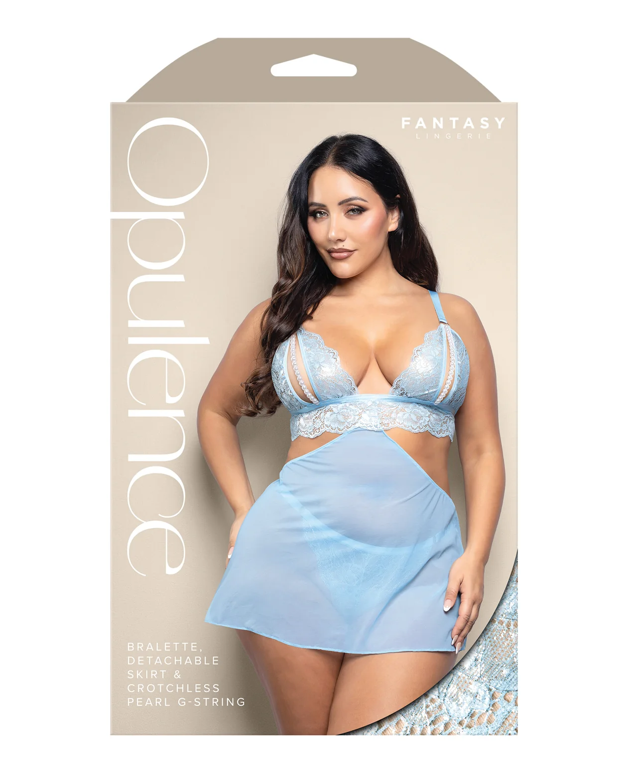 Opulence Metallic Lace 2-in-1 Set w/Pearl Details - Light Blue QN - Image 5