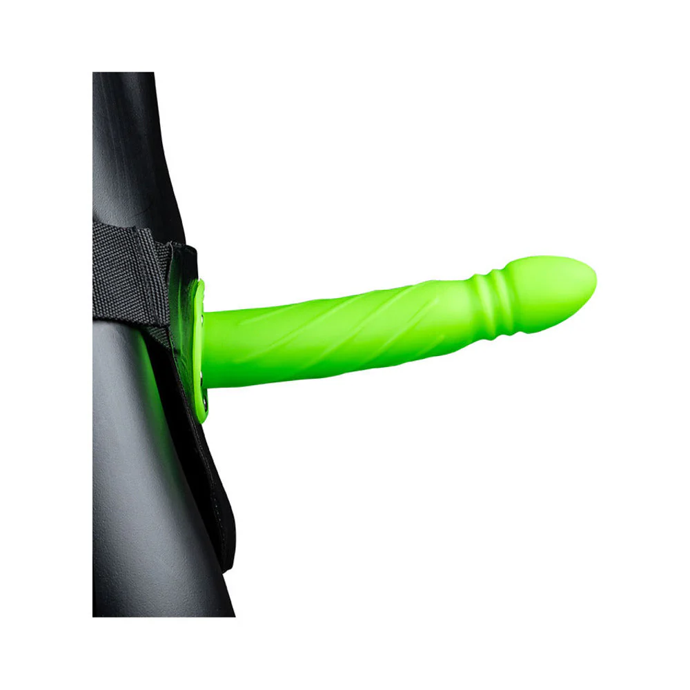 Ouch! Twisted 8 in. Glow in the Dark Hollow Strap-On Neon Green - Image 2