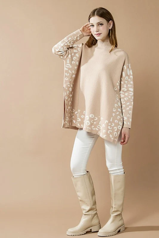 Oversized Mock Neck Leopard Print Sweater Tunic - Image 4
