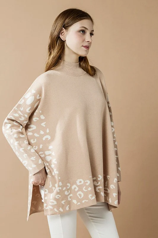 Oversized Mock Neck Leopard Print Sweater Tunic - Image 5