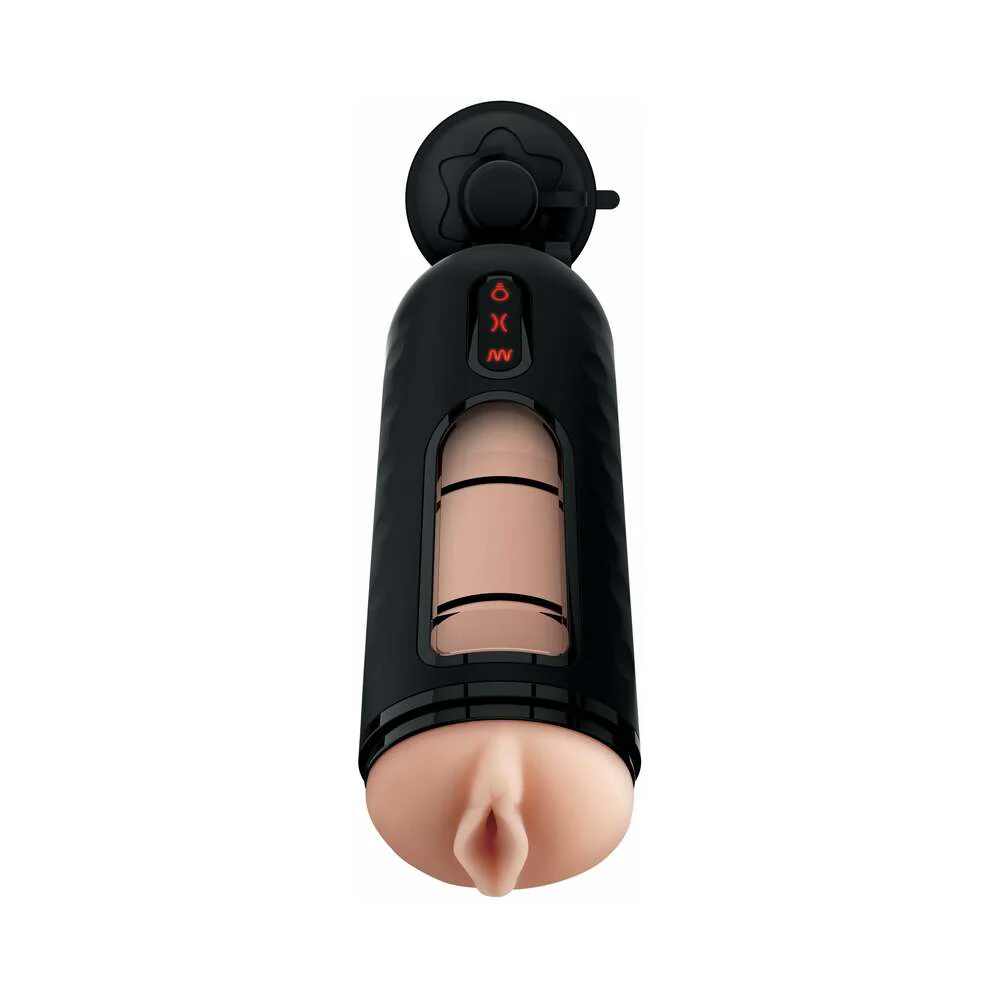PDX Elite Vibrating Mega Milker Rechargeable Stroker With Hands-Free Suction Cup Beige/Black - Image 2