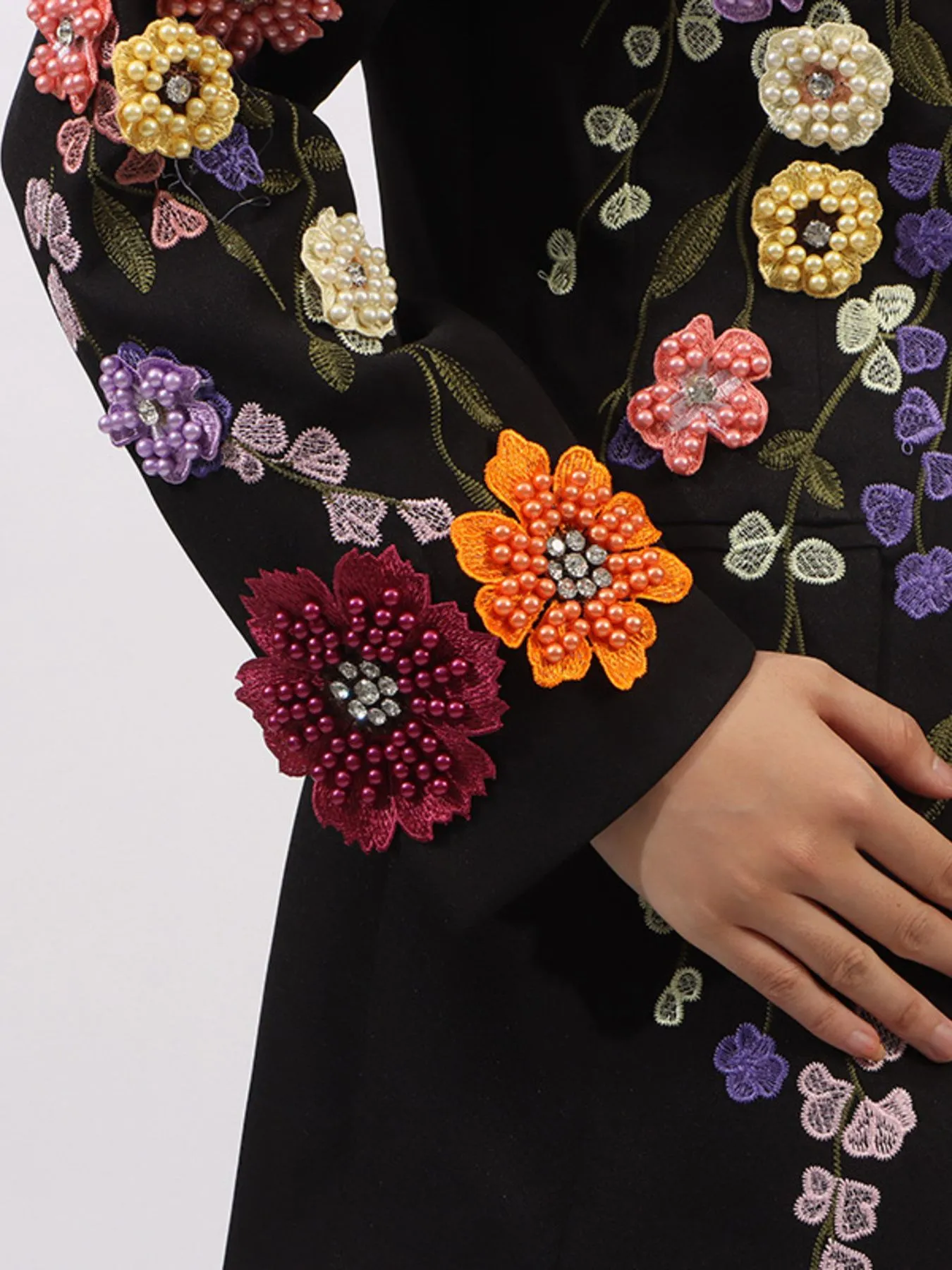 Pearl Detail Flower Lapel Collar Blazer - Image 2