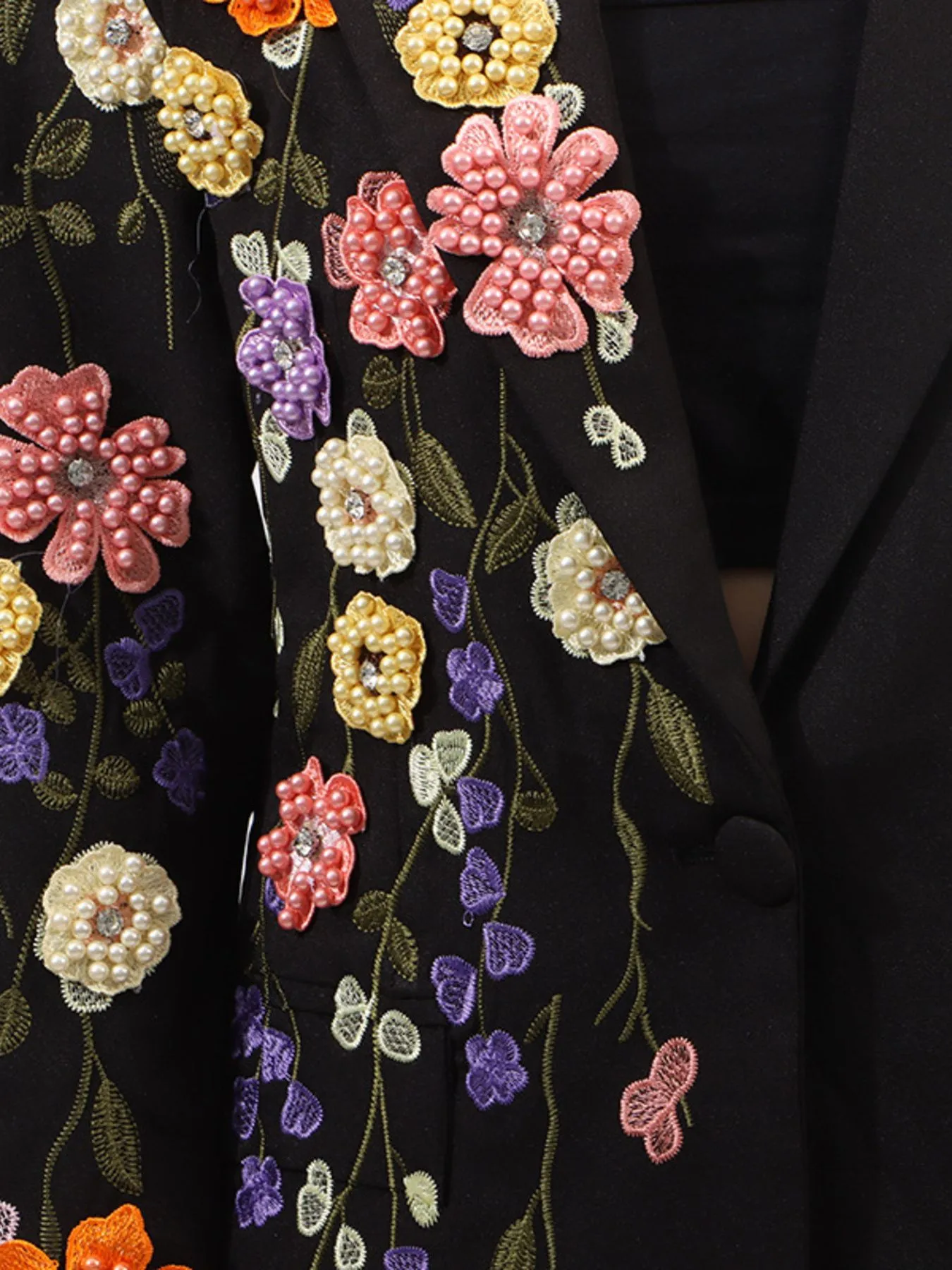 Pearl Detail Flower Lapel Collar Blazer - Image 4