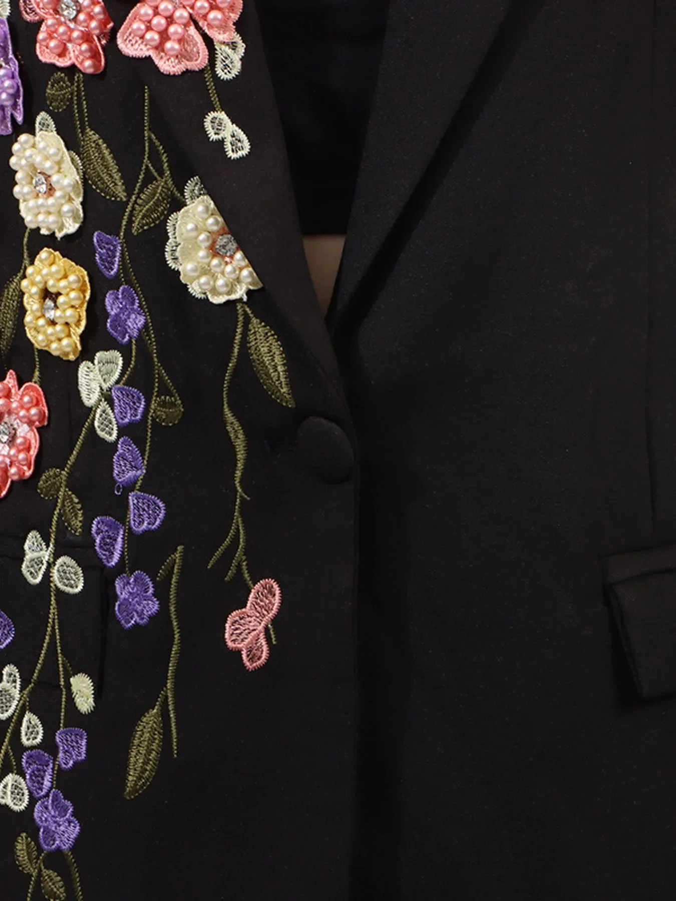 Pearl Detail Flower Lapel Collar Blazer - Image 6