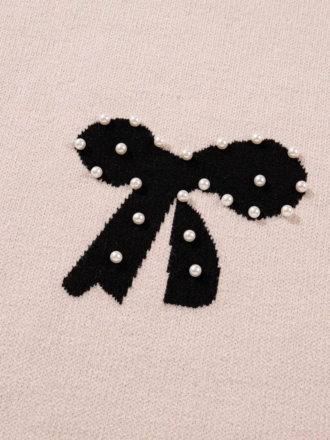 Pearl Embellished Bow Pattern Loose Sweater - Image 11
