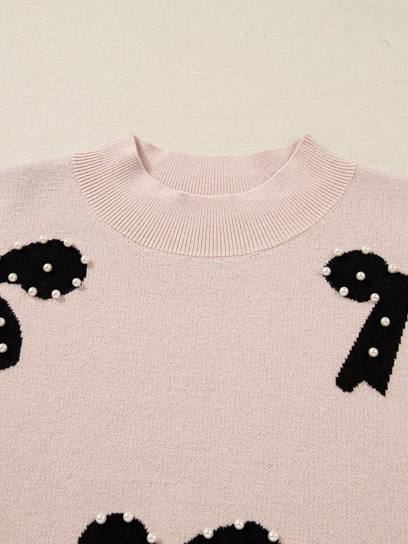 Pearl Embellished Bow Pattern Loose Sweater - Image 6