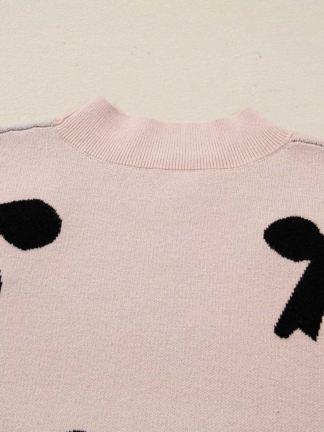 Pearl Embellished Bow Pattern Loose Sweater - Image 7