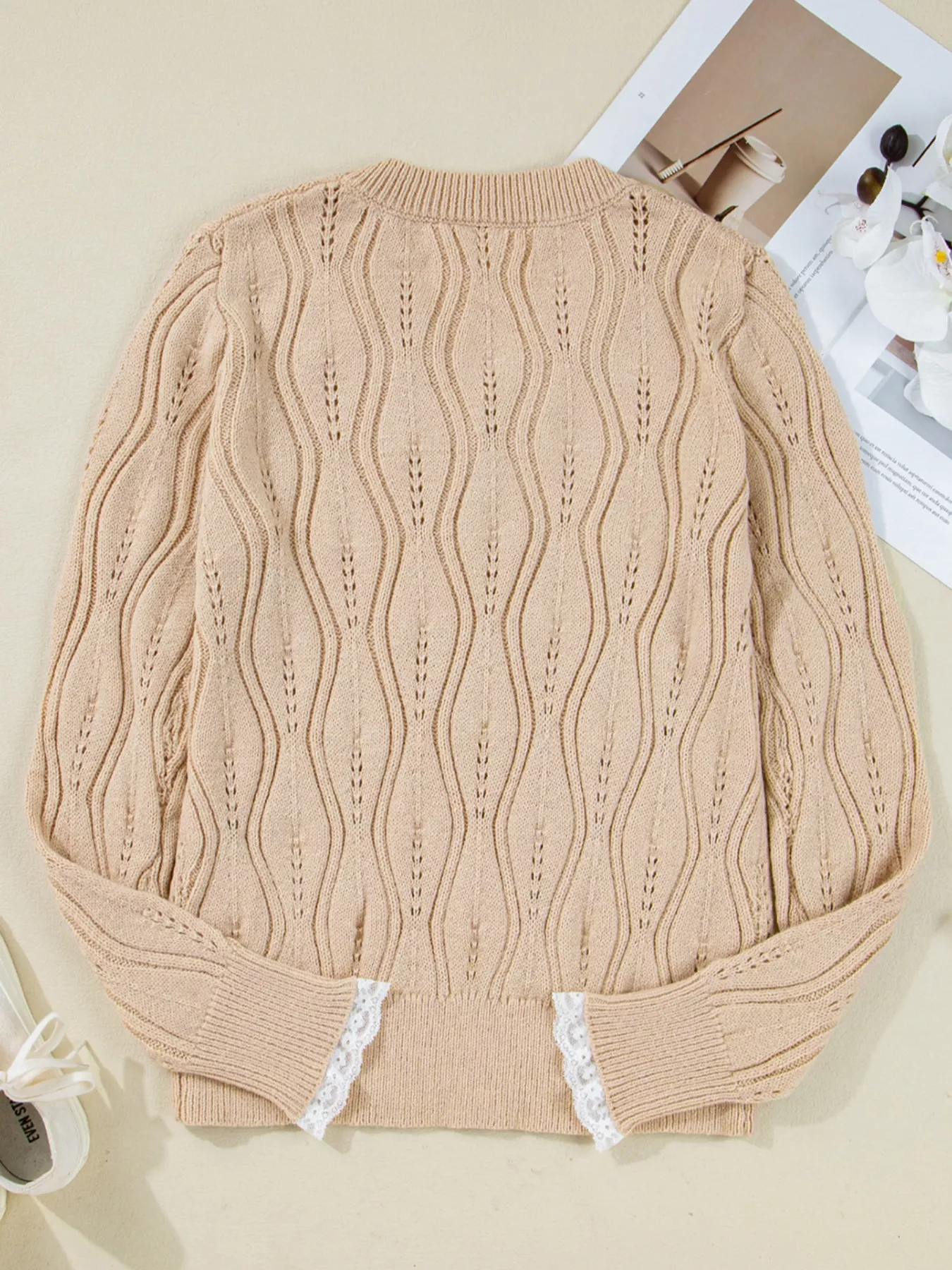 Pearl-Embellished V-Neck Pullover Sweater - Image 12