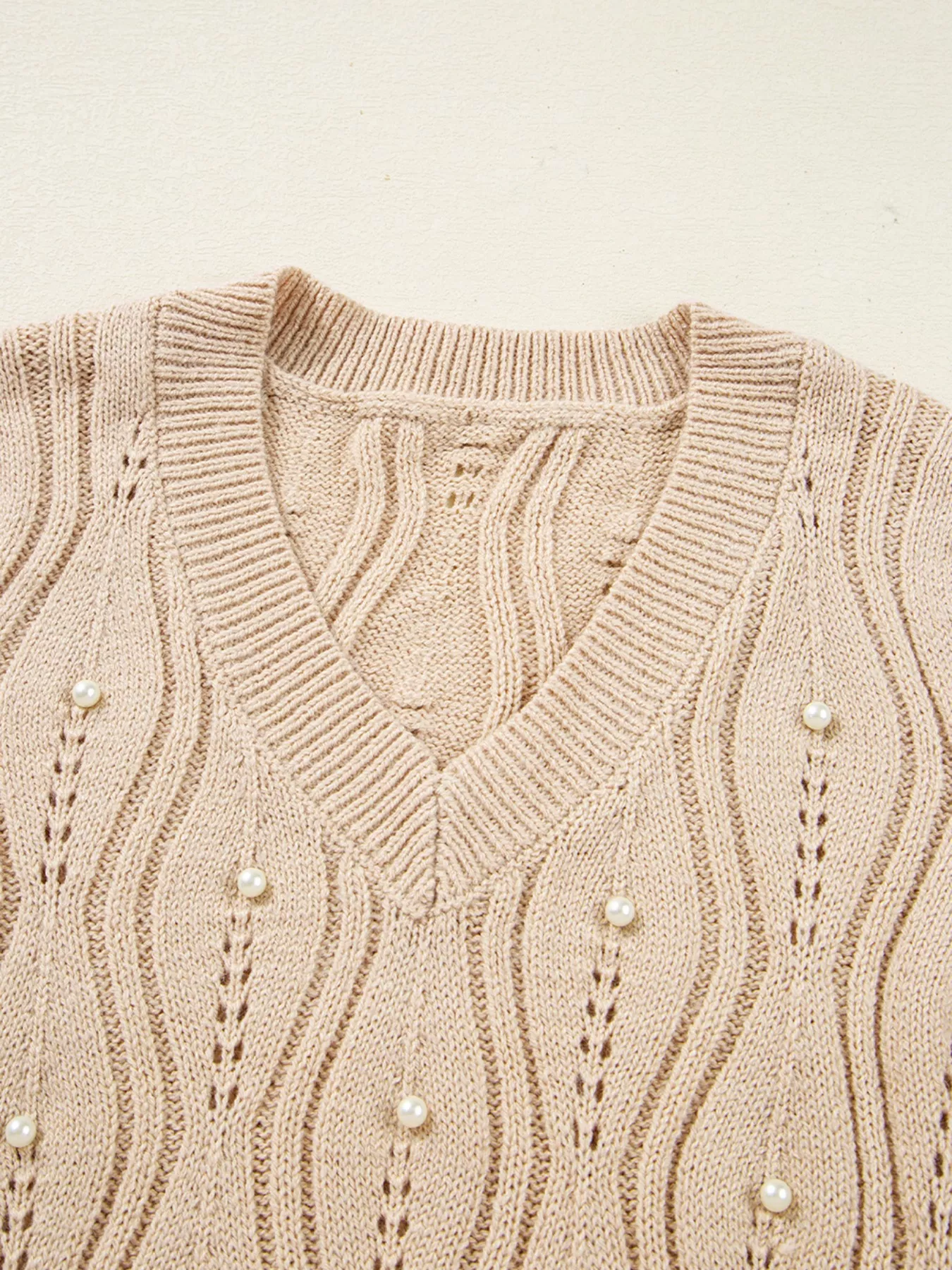 Pearl-Embellished V-Neck Pullover Sweater - Image 13