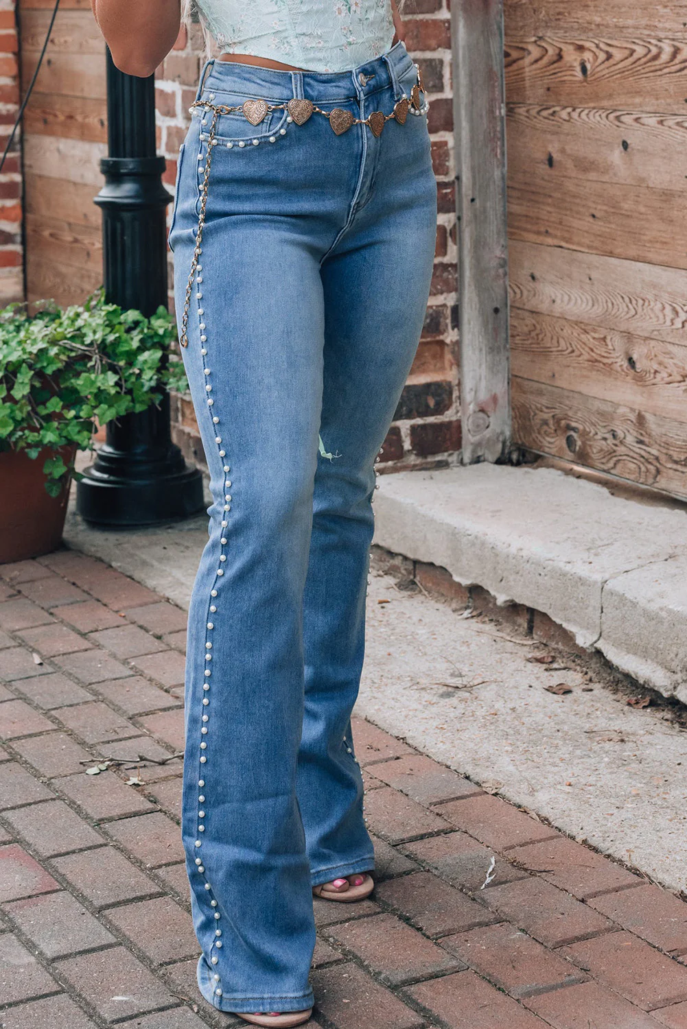 Pearl Trim High Waist Bootcut Jeans - Image 2