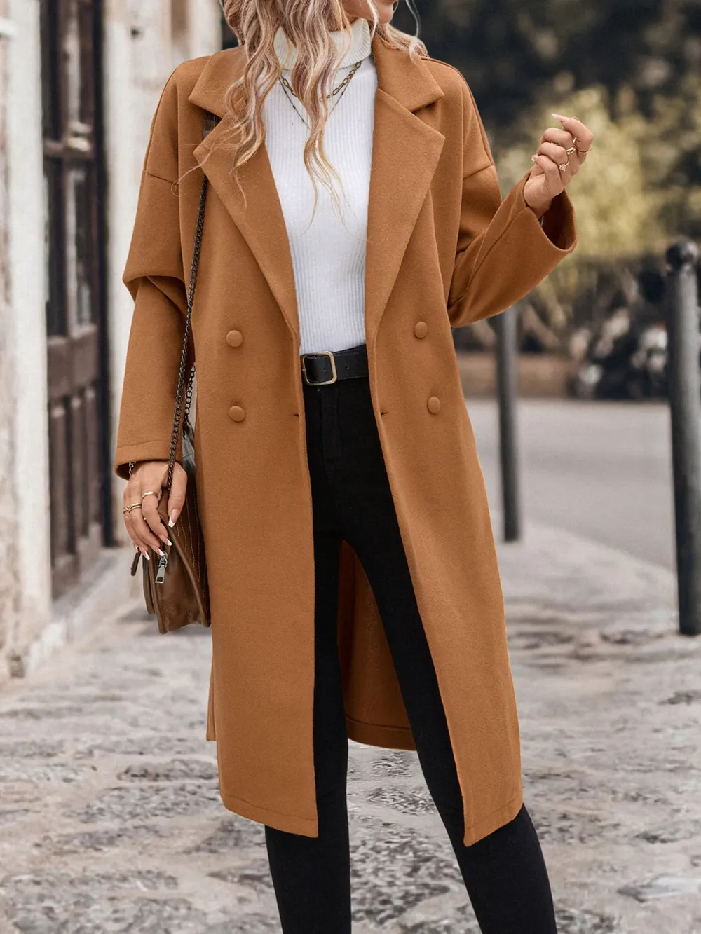 Perfee Dropped Shoulder Tie Waist Coat - Image 5