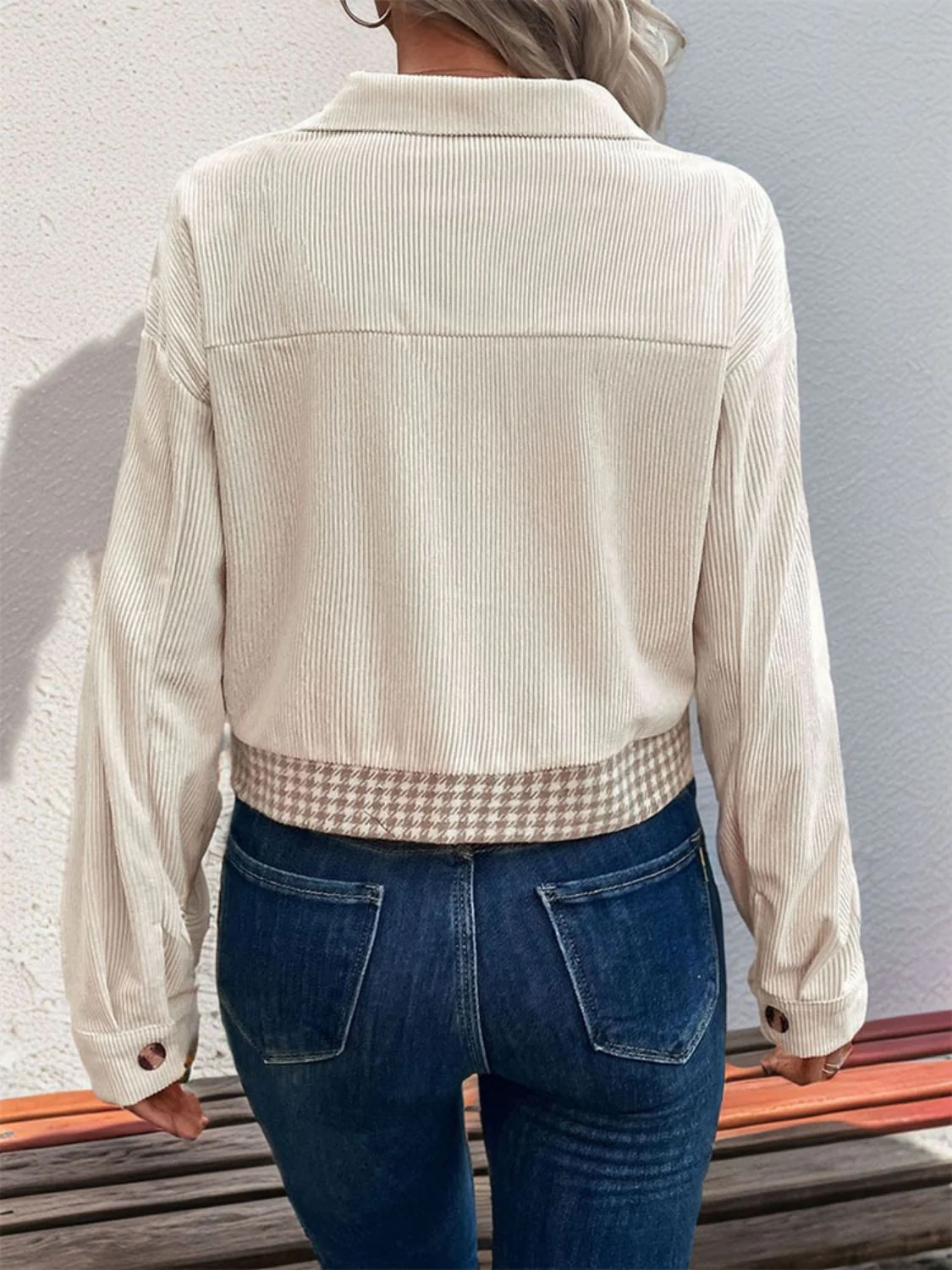 Perfee Pocketed Houndstooth Long Sleeve Jacket - Image 2