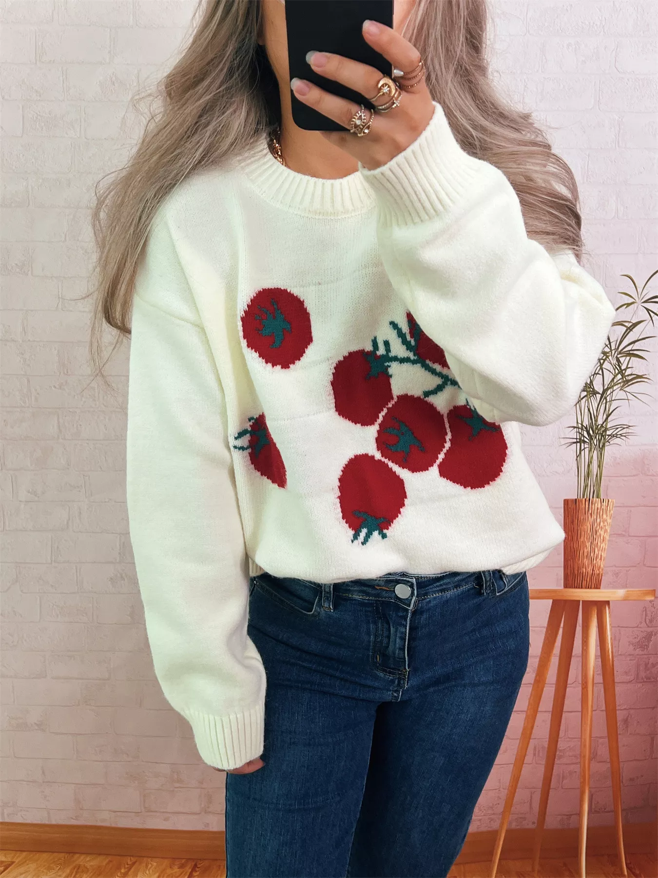 Persimmon Round Neck Long Sleeve Sweater - Image 2