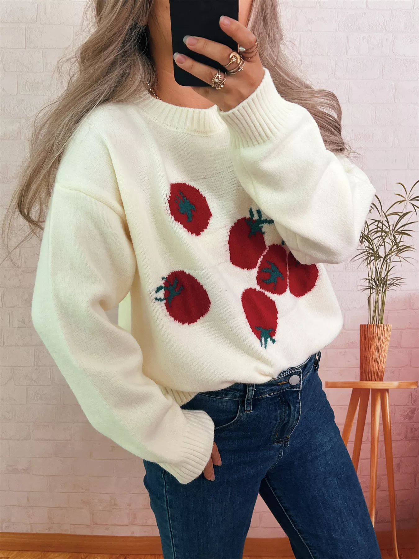 Persimmon Round Neck Long Sleeve Sweater - Image 3
