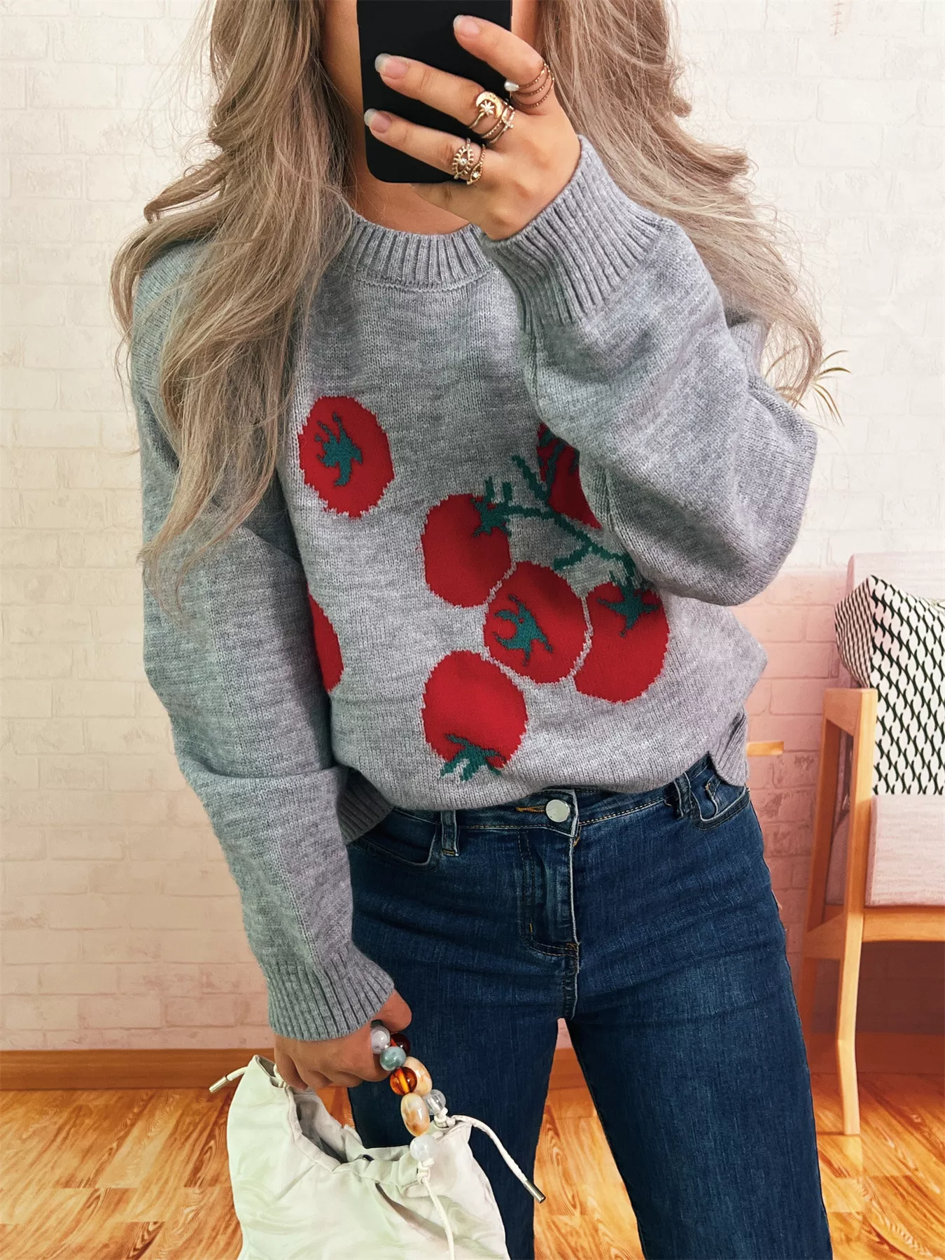 Persimmon Round Neck Long Sleeve Sweater - Image 7