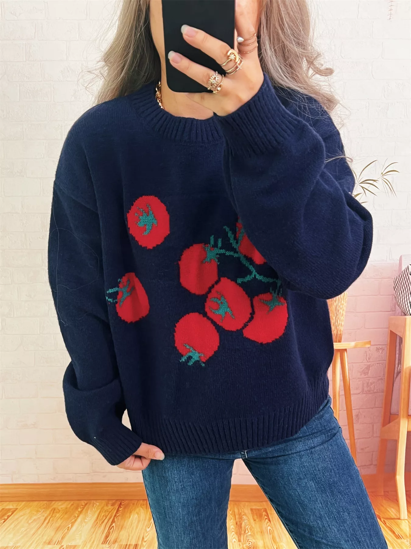 Persimmon Round Neck Long Sleeve Sweater - Image 9